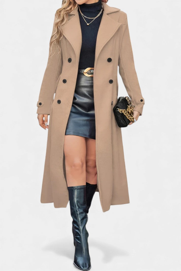 Notched Lapel Double Breasted Belted Longline Coat 14