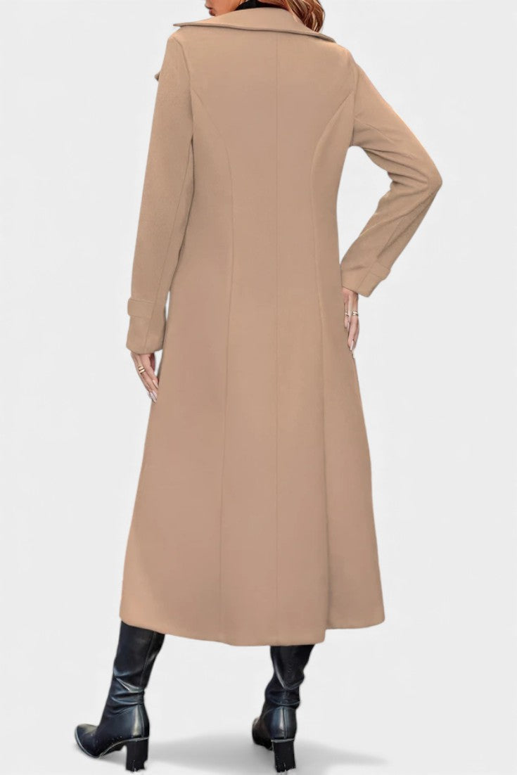 Notched Lapel Double Breasted Belted Longline Coat 17