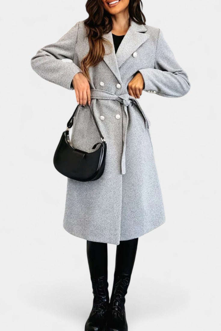 Double Breasted Belted Notch Lapel Longline Coat 16