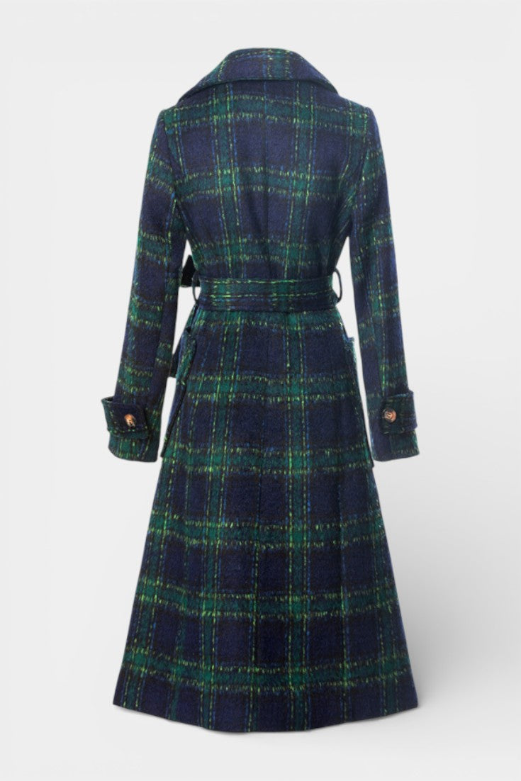 Plaid Notch Lapel Double Breasted Longline Coat 7