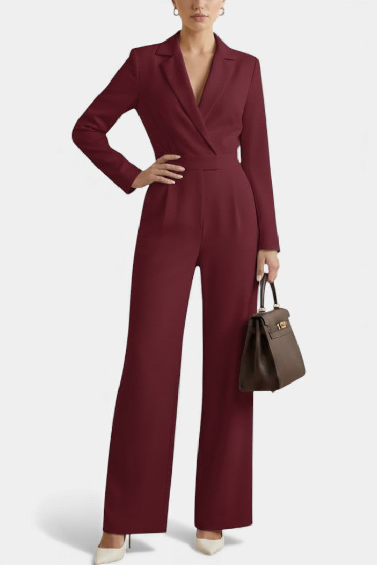 Notch Lapel Wrap Long Sleeve Wide Leg Jumpsuit 5