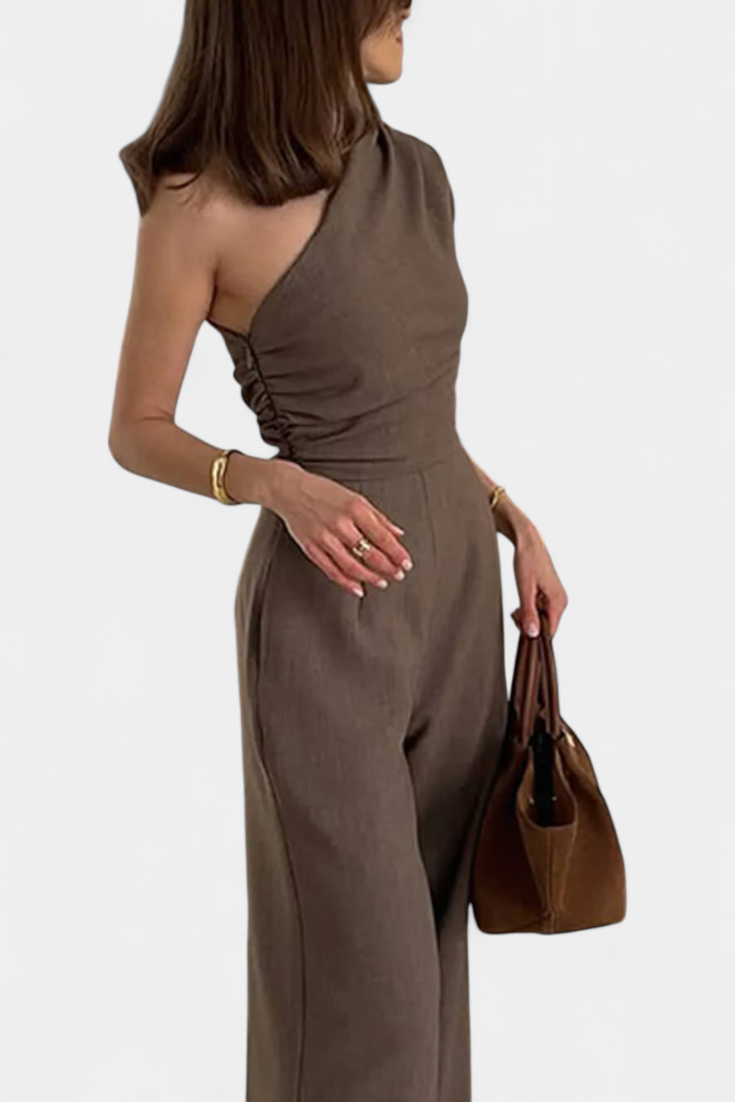 One Shoulder Ruched Wide Leg Jumpsuit 2