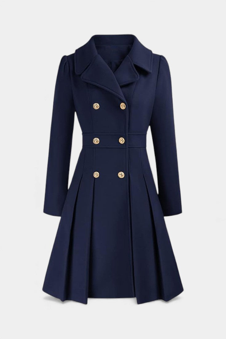Notch Lapel Double Breasted Fit and Flare Pea Coat 9