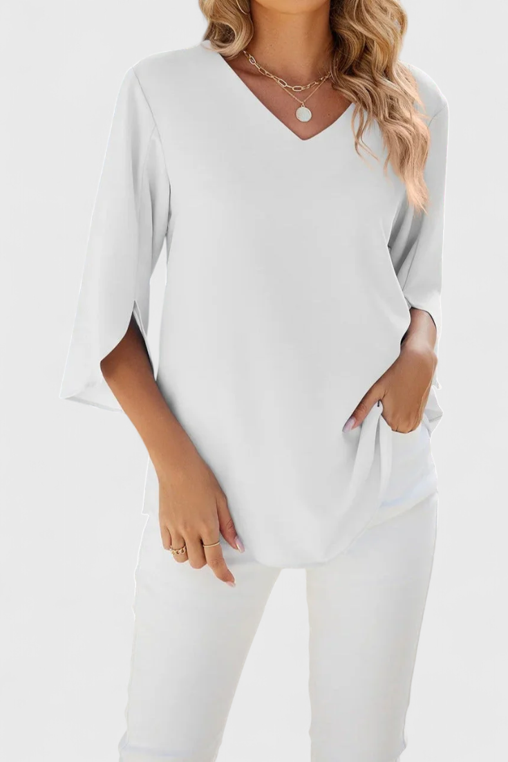 V-Neck Split Sleeve Flowy Chiffon Blouse 4