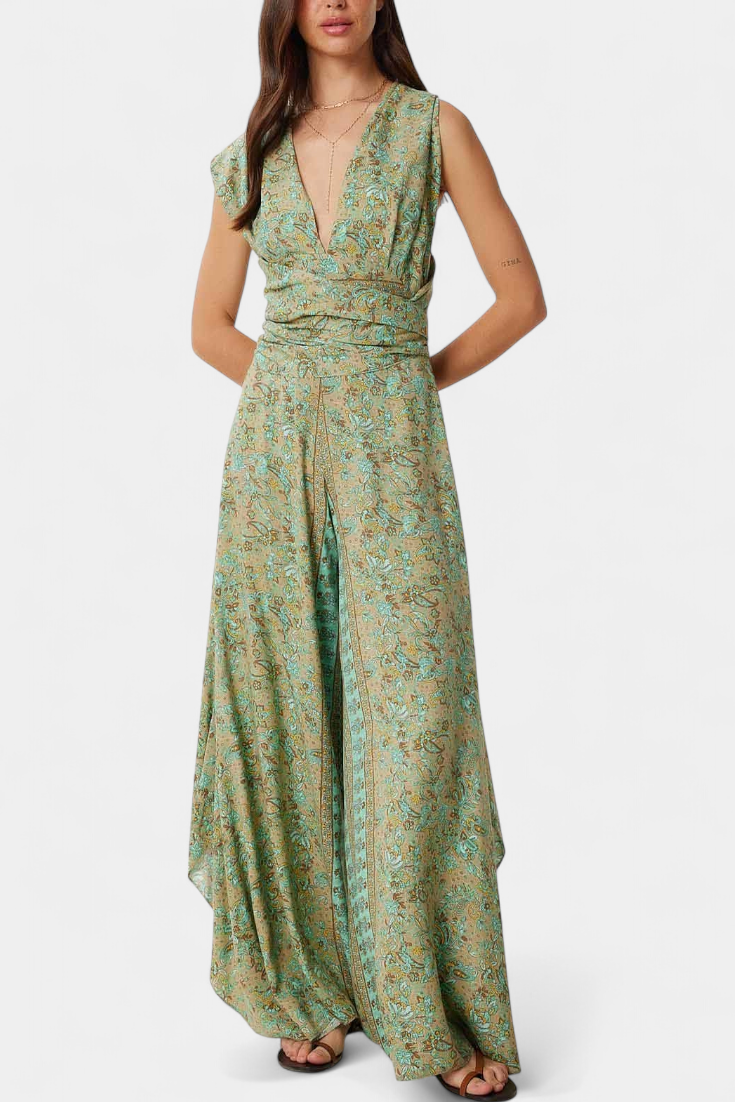 Paisley Print Open Back Tie Wide Leg Jumpsuit 2