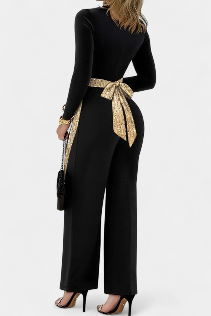 Sequin Trim Square Neck Long Sleeve Wide Leg Jumpsuit 3