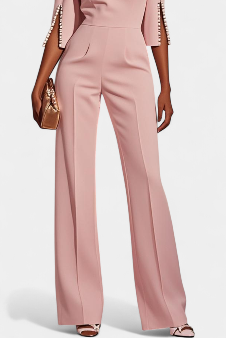 Boat Neck Pearl Trim Split Sleeve Wide Leg Jumpsuit 9