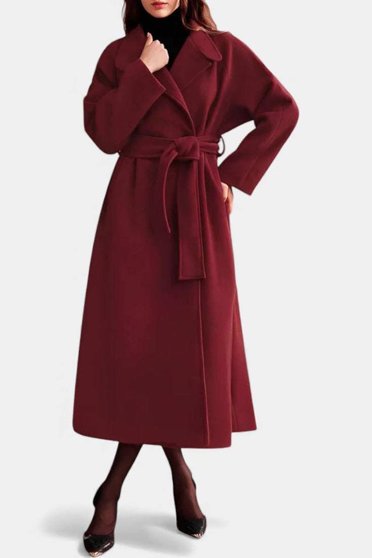 Lapel Belted Longline Wrap Coat
