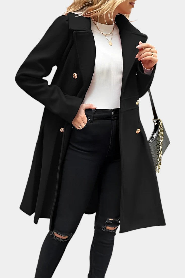 Notch Lapel Double Breasted Fit and Flare Pea Coat 3