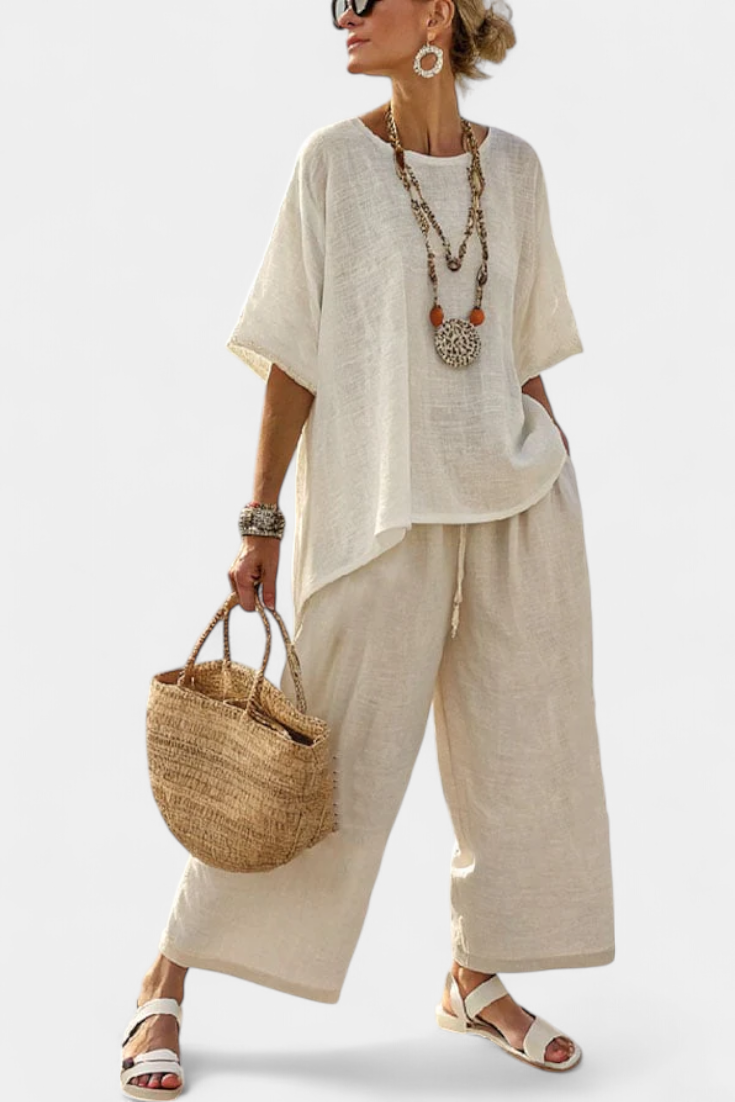 Short Sleeve Boxy Top and Wide Leg Pants Two Piece Set 2