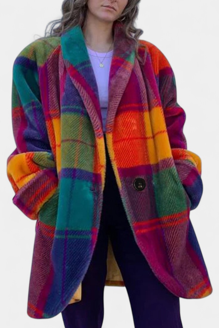 Plaid Check Lapel Longline Oversized Coat