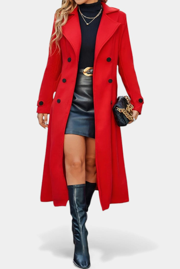 Notched Lapel Double Breasted Belted Longline Coat 21