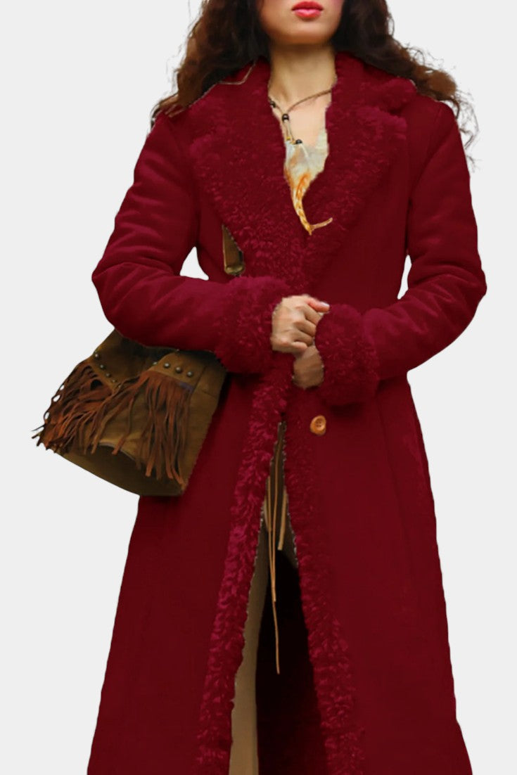 Faux Shearling Lapel Collar Longline Coat 18