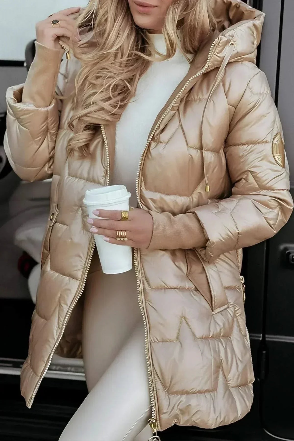 Hooded Zip Front Quilted Longline Puffer Coat 2
