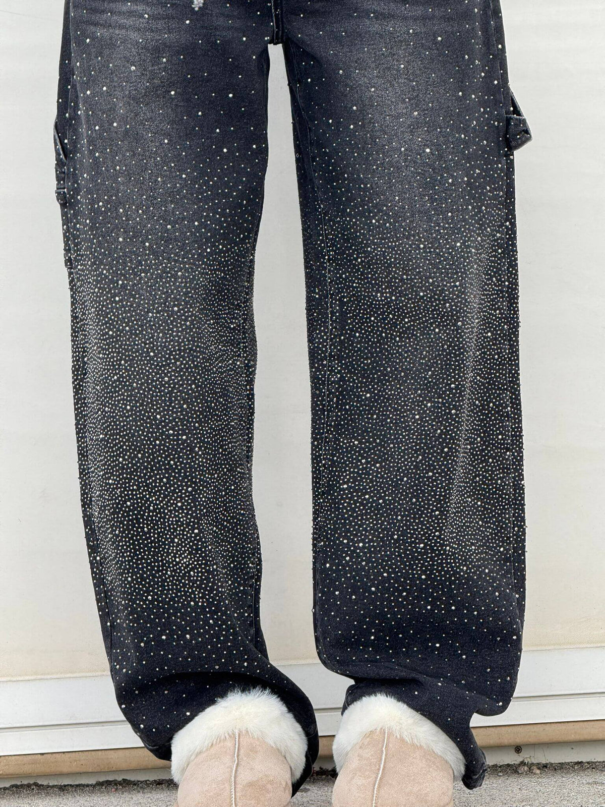 High Waist Rhinestone Embellished Wide Leg Jeans 10