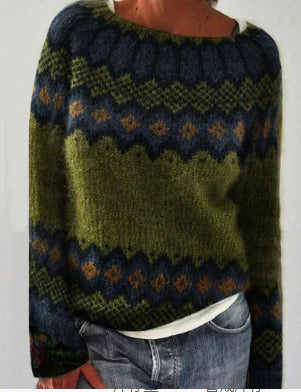 Fair Isle Boat Neck Long Sleeve Knit Sweater 6