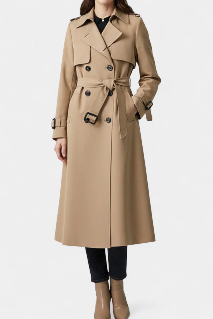 Double Breasted Belted Longline Trench Coat 6