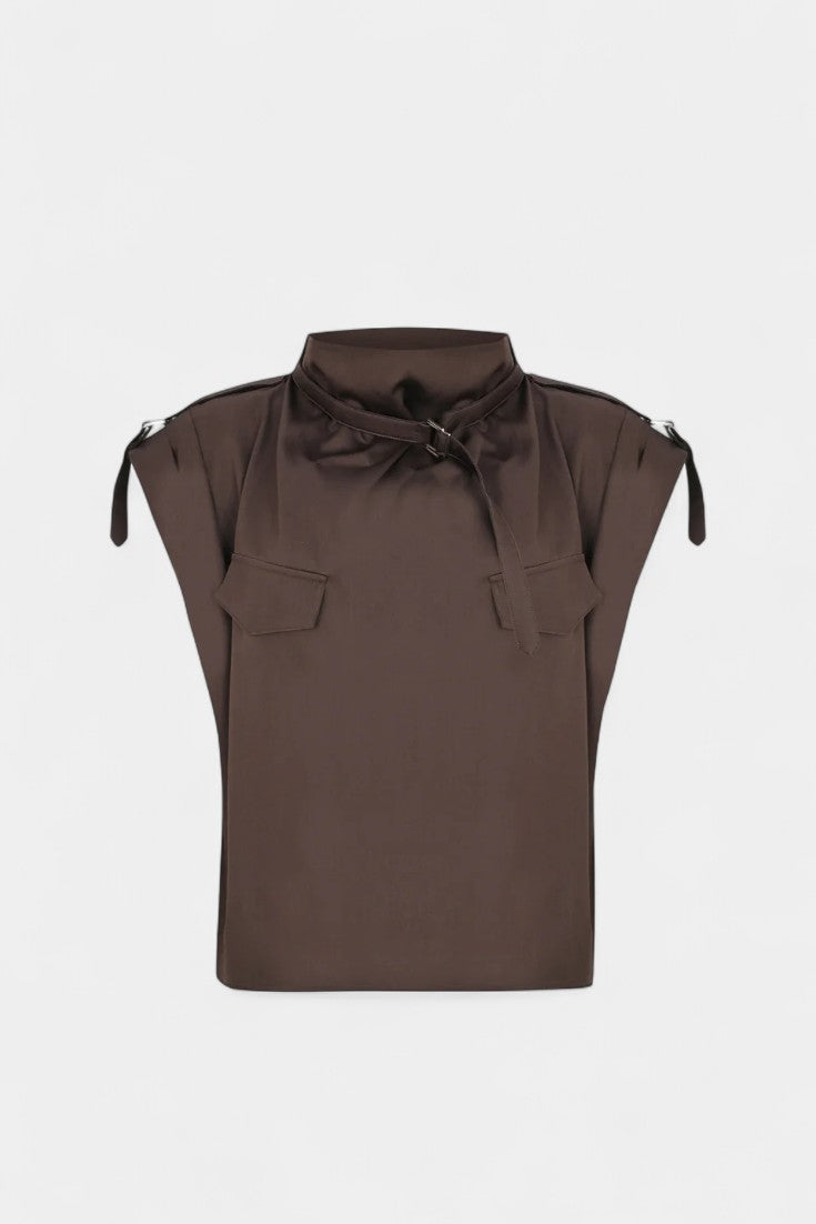 High Neck Sleeveless Top and Belted Tapered Pants Two Piece Set 6