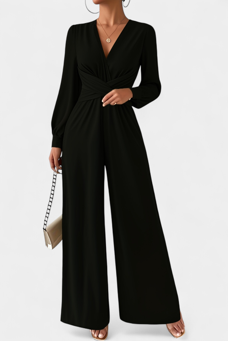 V-Neck Long Sleeve Twist Front Wide Leg Jumpsuit 4