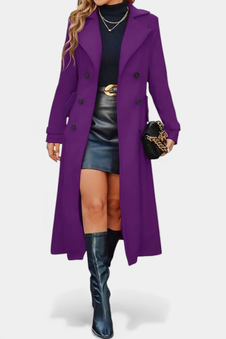 Notched Lapel Double Breasted Belted Longline Coat 26