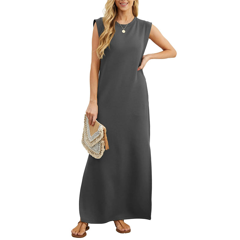 Sleeveless Crew Neck Relaxed Fit Knit Maxi Summer Dress - View 7