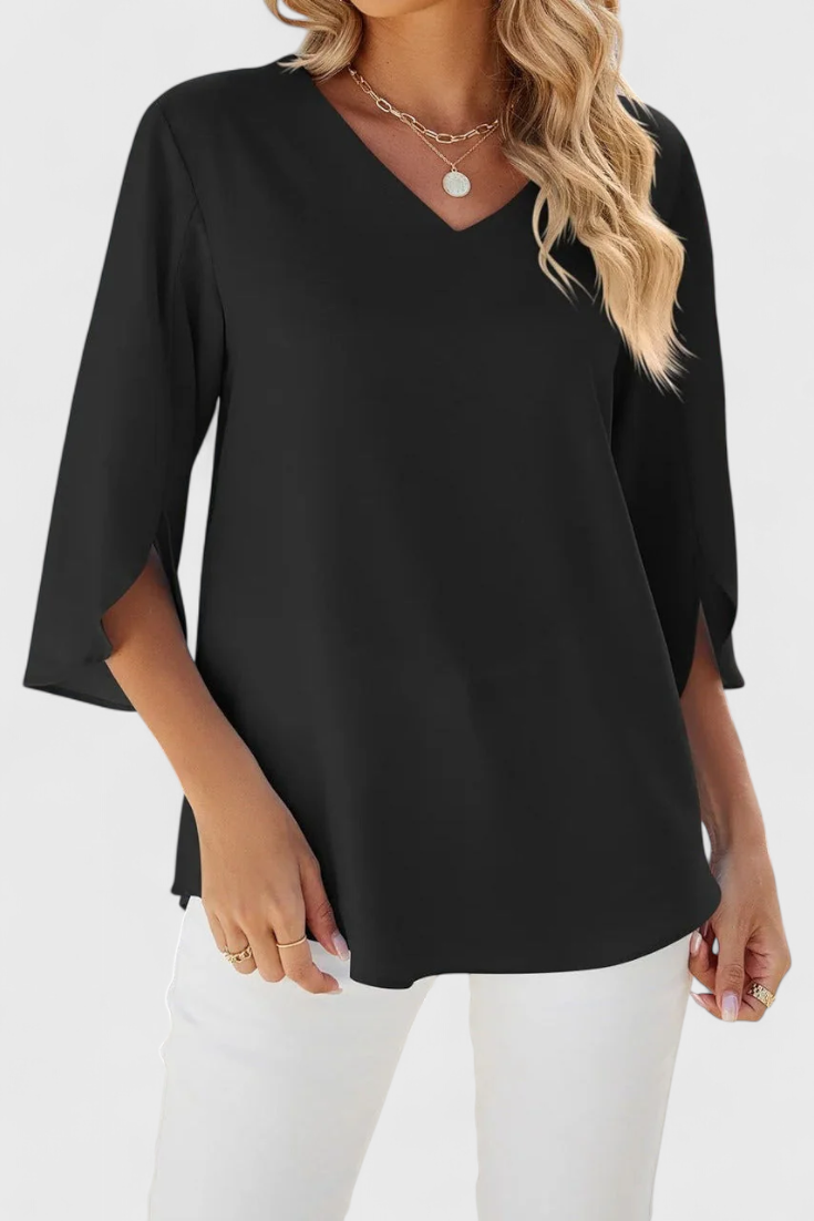 V-Neck Split Sleeve Flowy Chiffon Blouse 3