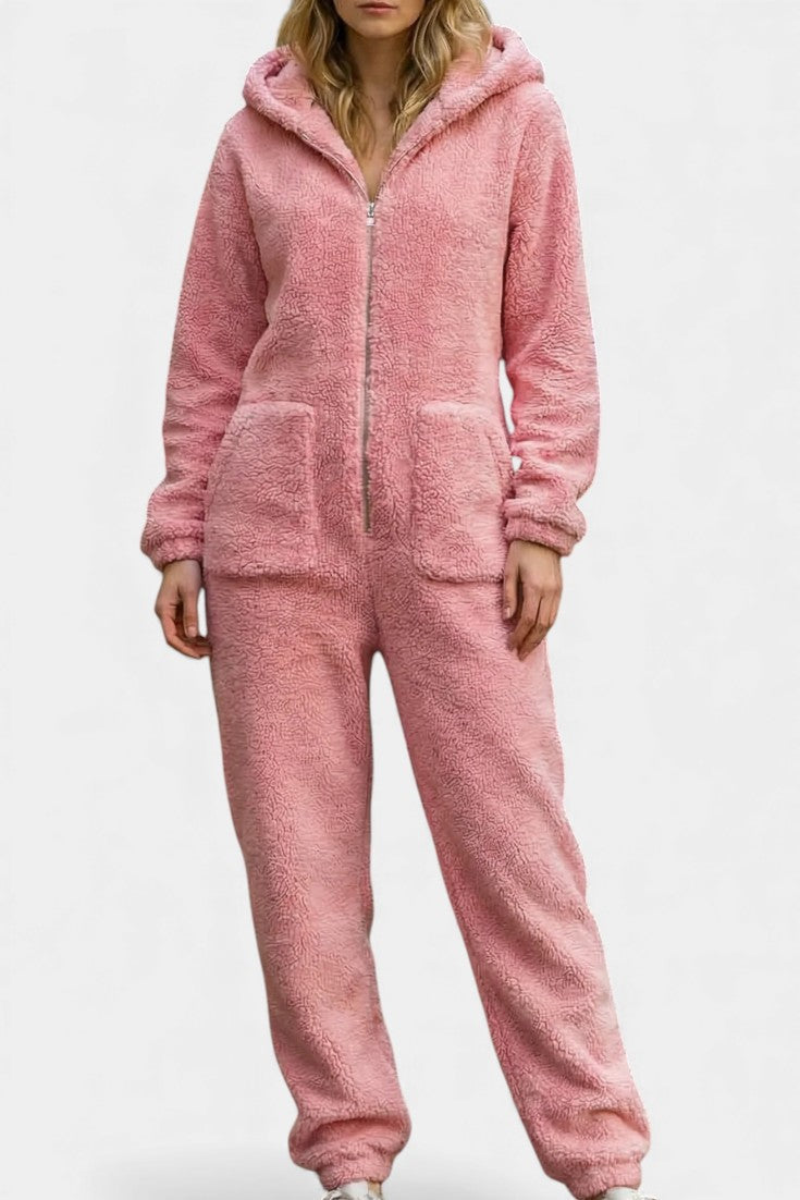 Hooded Zip Front Fleece Lounge Jumpsuit 4