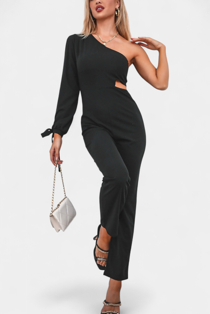 One Shoulder Long Sleeve Cut Out Straight Leg Jumpsuit 2