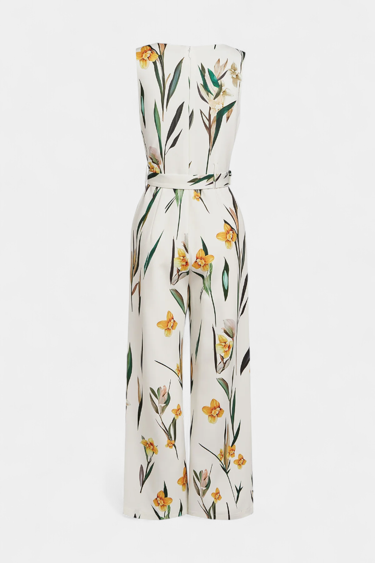 Floral Print V-Neck Sleeveless Belted Wide Leg Jumpsuit 5