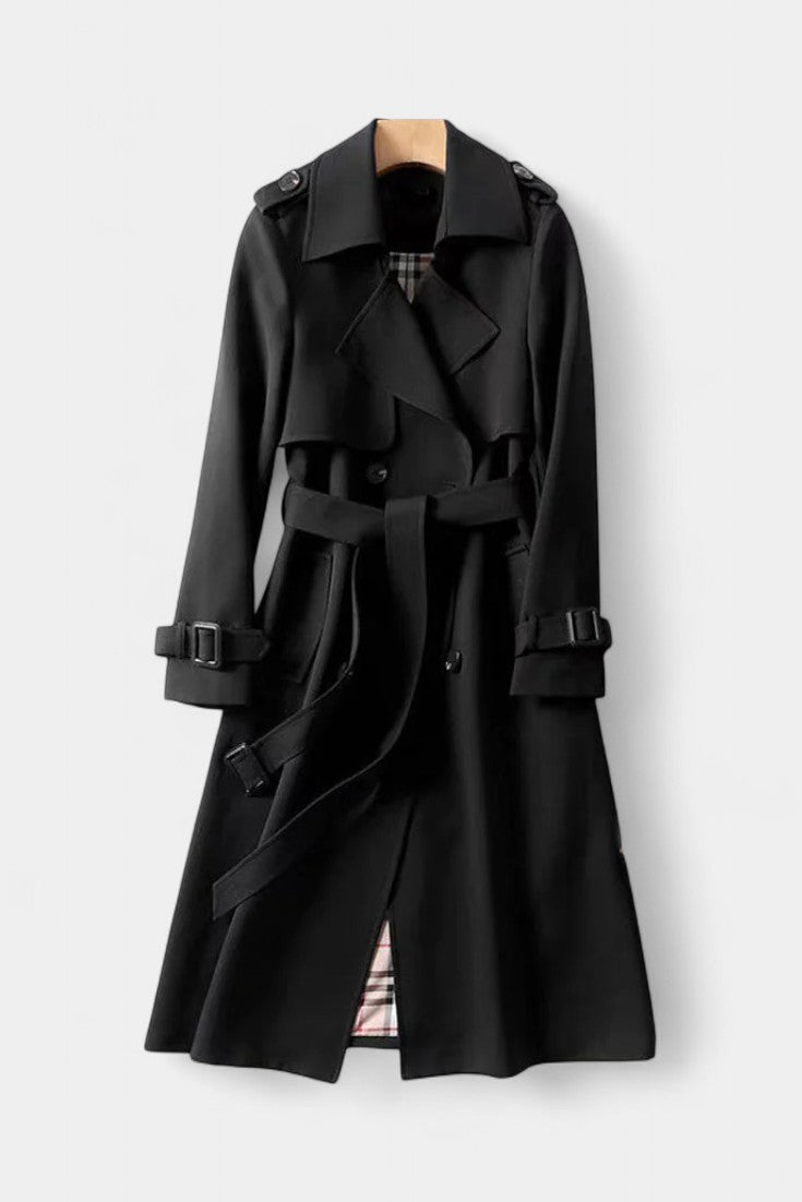 Double Breasted Belted Longline Trench Coat 9