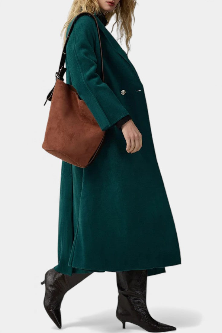 Notched Lapel Open Front Longline Wool Coat 4