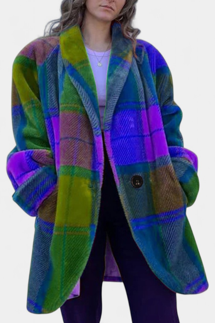 Plaid Check Lapel Longline Oversized Coat 3