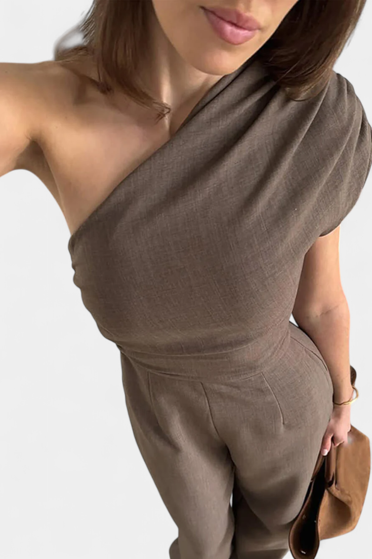 One Shoulder Ruched Wide Leg Jumpsuit 3