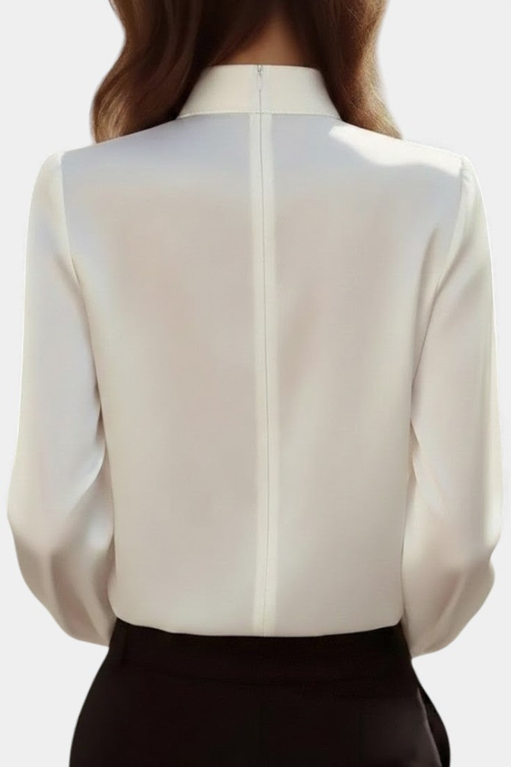 Satin Twist Keyhole Stand Collar Long Sleeve Blouse 2
