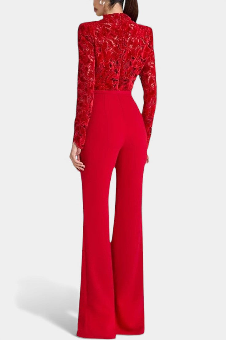 Lace High Neck Long Sleeve Wide Leg Jumpsuit 3