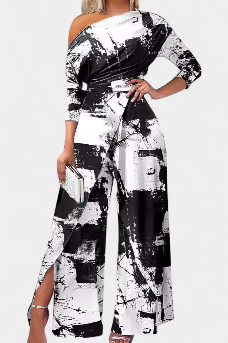 Abstract Print One Shoulder Wide Leg Jumpsuit 2