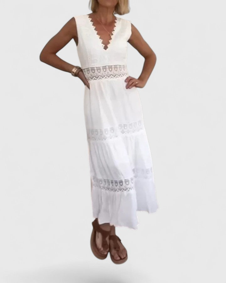 Lace Trim V-Neck Sleeveless Tiered Maxi Dress 4