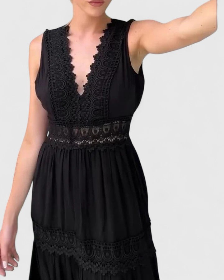 Lace Trim V-Neck Sleeveless Tiered Maxi Dress 5