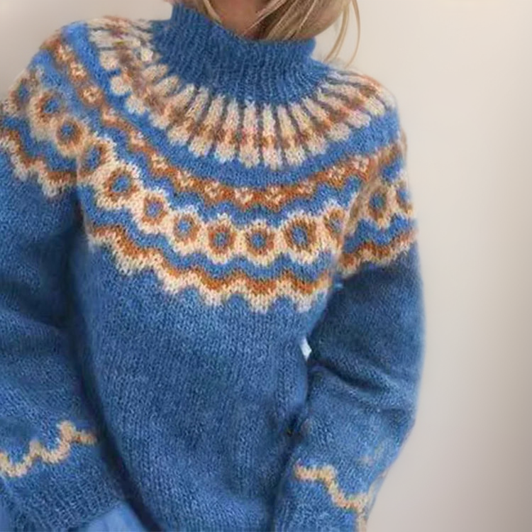 Fair Isle Yoke Mock Neck Knit Sweater 3
