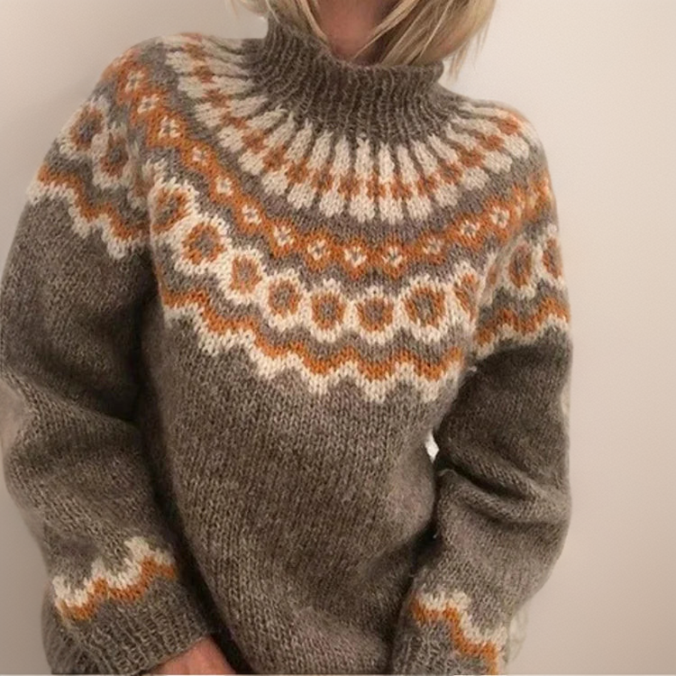 Fair Isle Mock Neck Long Sleeve Knit Sweater