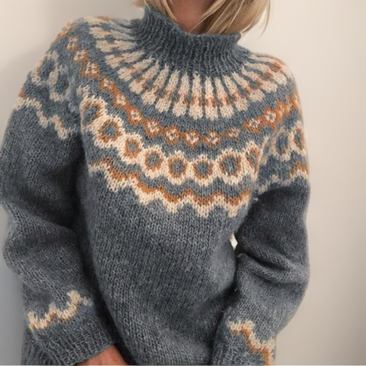 Fair Isle Yoke Mock Neck Knit Sweater 2