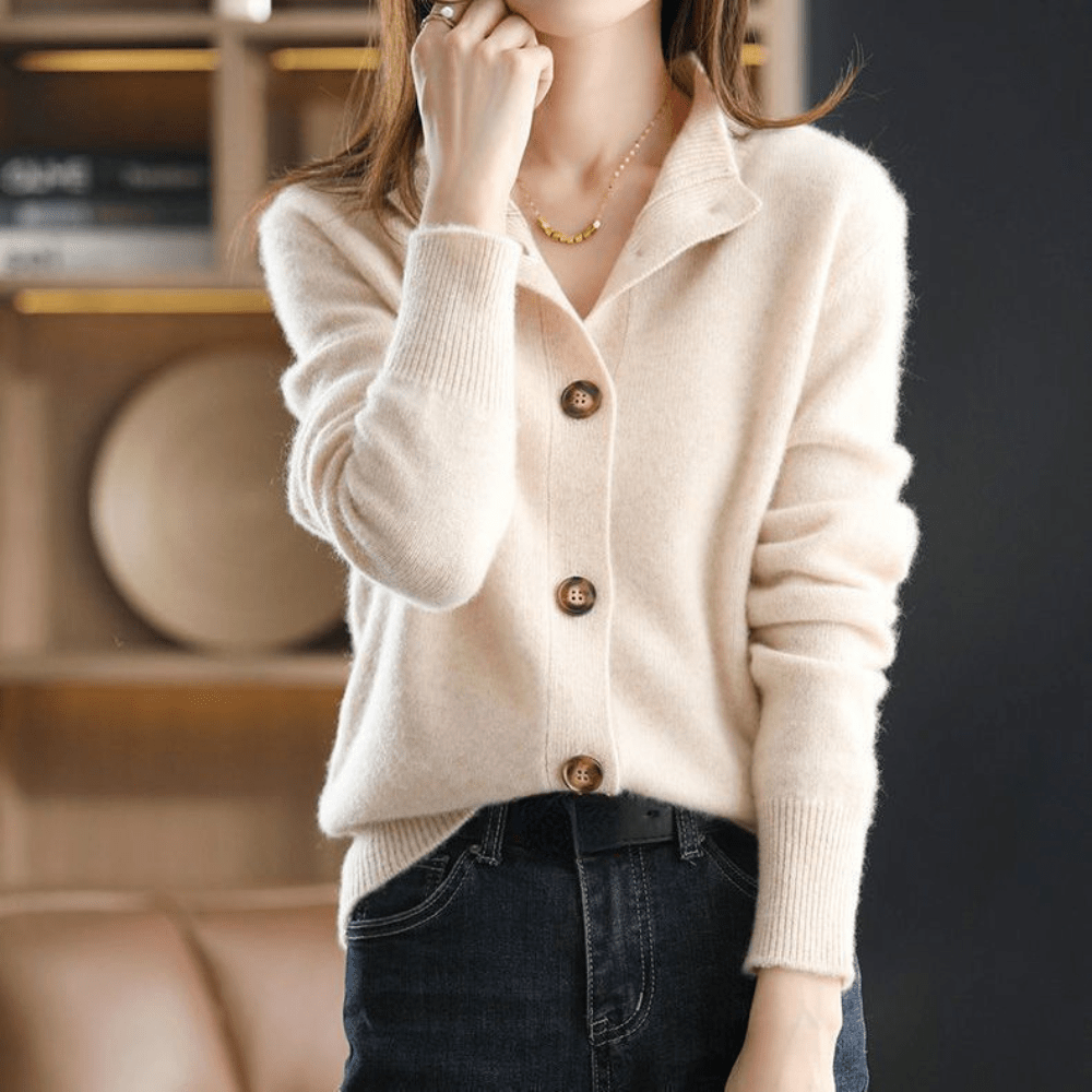 Lapel Collar Button Front Long Sleeve Knit Cardigan