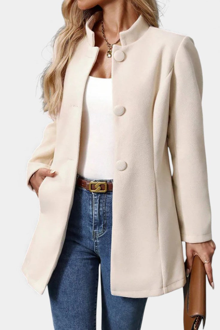 Stand Collar Button Front Long Sleeve Longline Coat 3