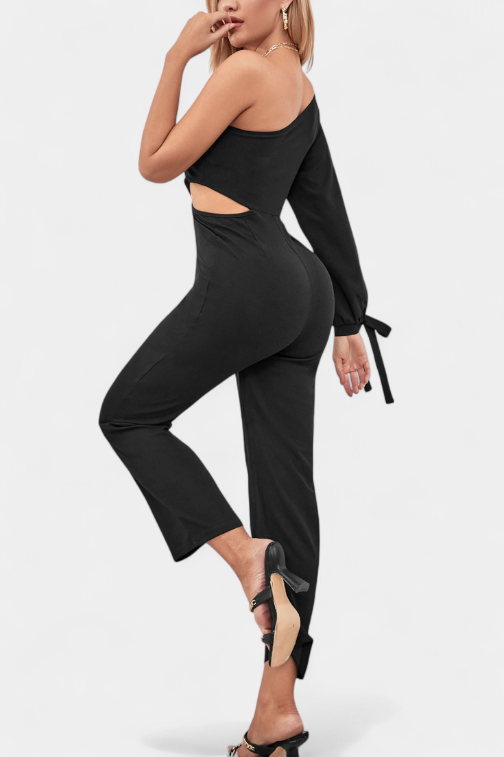 One Shoulder Long Sleeve Cut Out Straight Leg Jumpsuit 3