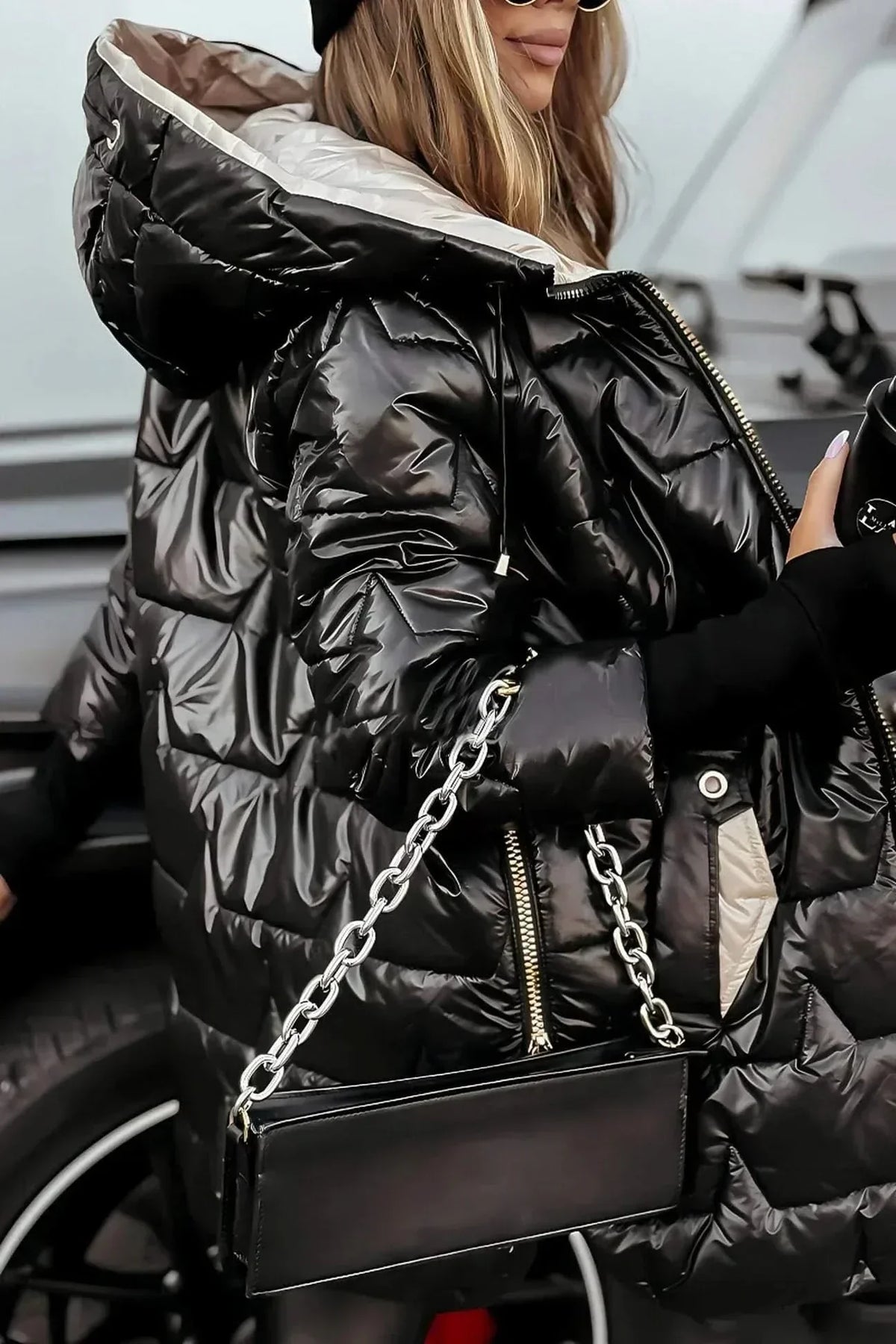 Hooded Zip Front Quilted Longline Puffer Coat 7