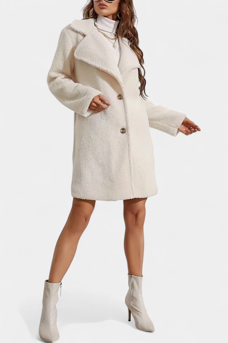 Faux Shearling Lapel Button Front Longline Coat 2