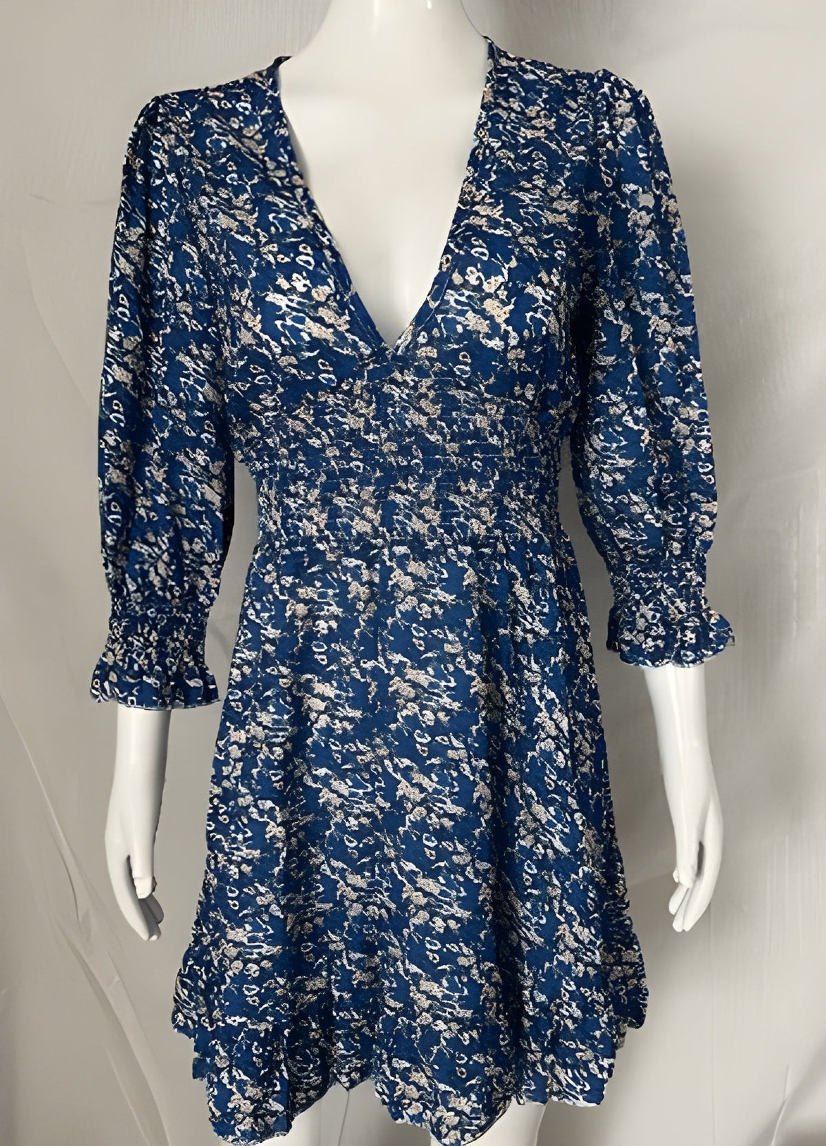 Ditsy Floral V-Neck Long Sleeve Ruffle Hem Mini Dress 9