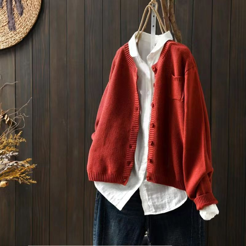 Crew Neck Button Front Textured Knit Cardigan 4