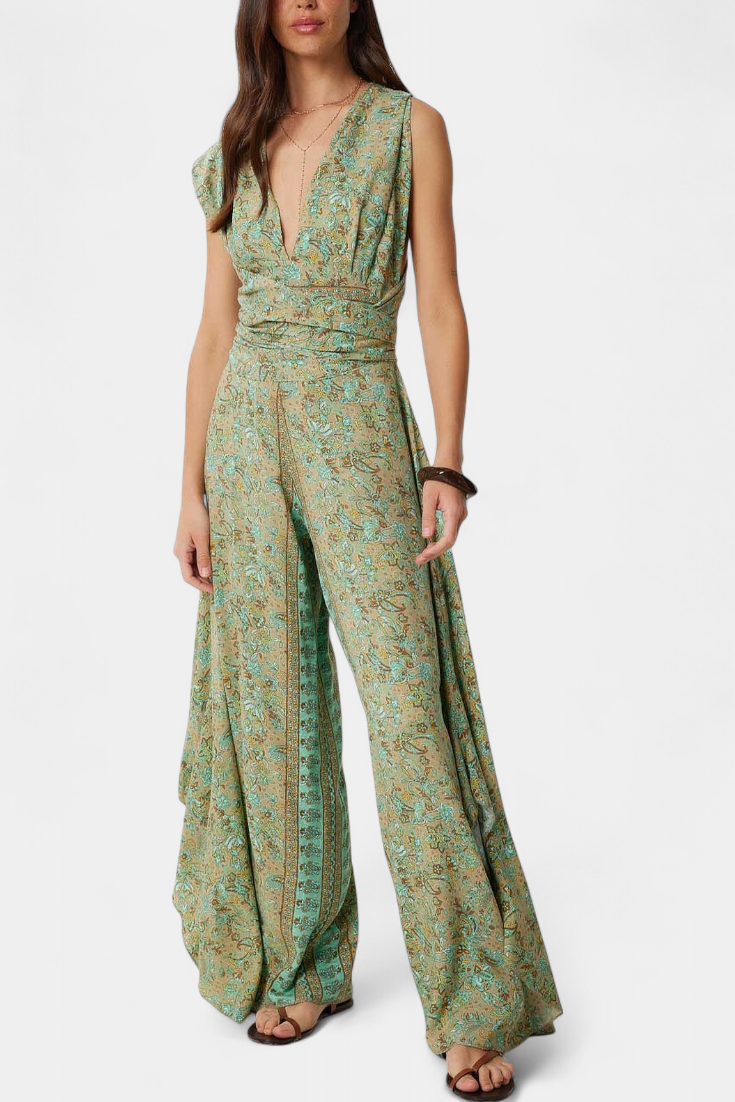 Paisley Print Open Back Tie Wide Leg Jumpsuit 4