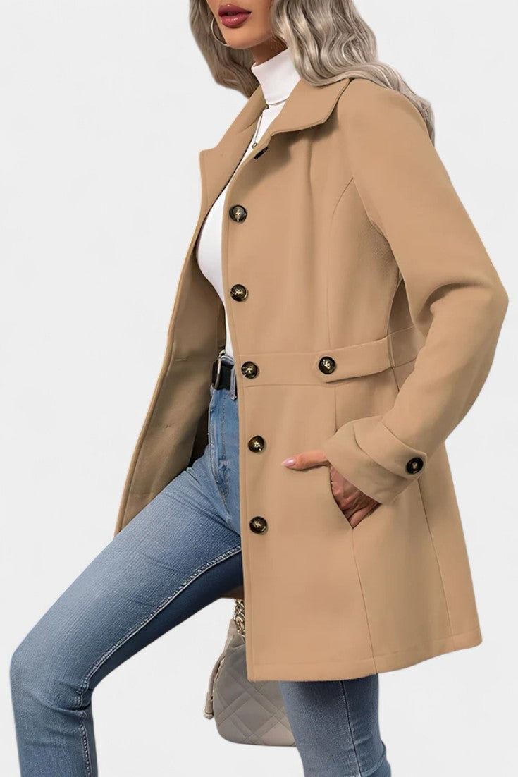 Notch Lapel Button Front Belted Tab Waist Midi Coat 12